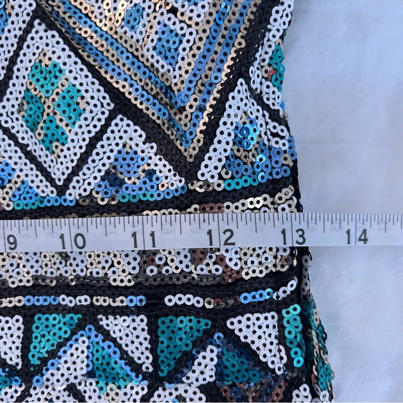 Body Central Dress Mini Multicolor Geometric Sequins Teal Party Strapless Small - Picture 7 of 9